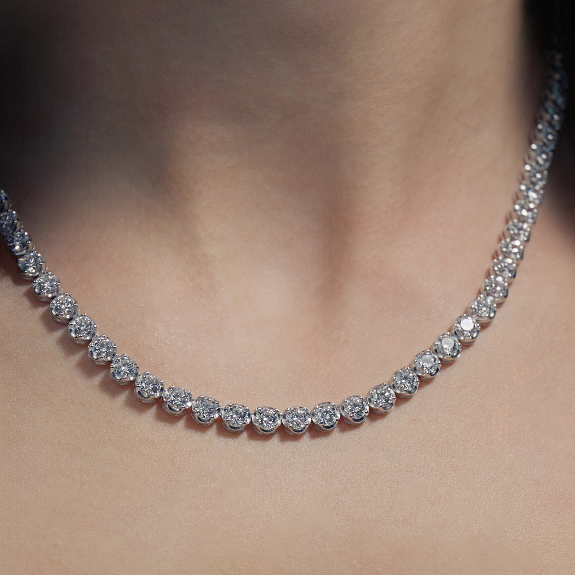 19.98ct Round Lab Diamonds Tennis Necklace on model's neck
