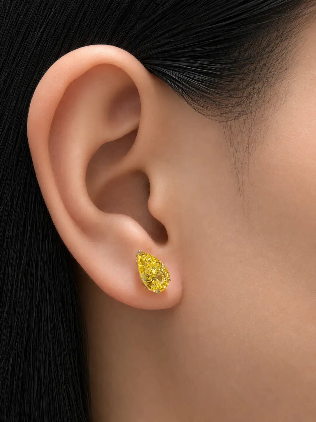 2ct Fancy Vivid Yellow Pear Stud Earrings