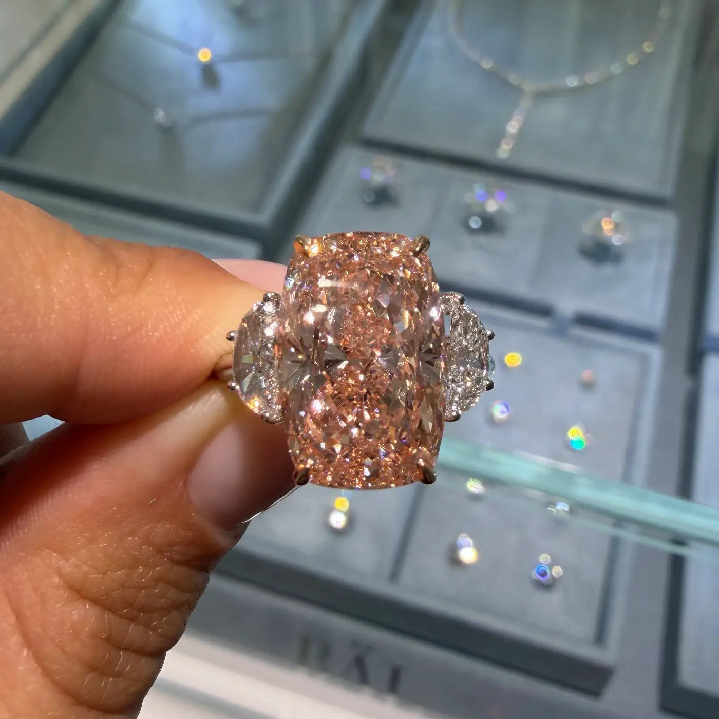 8.02ct Fancy Vivid Pink Cushion Lab Diamond Classic Trilogy