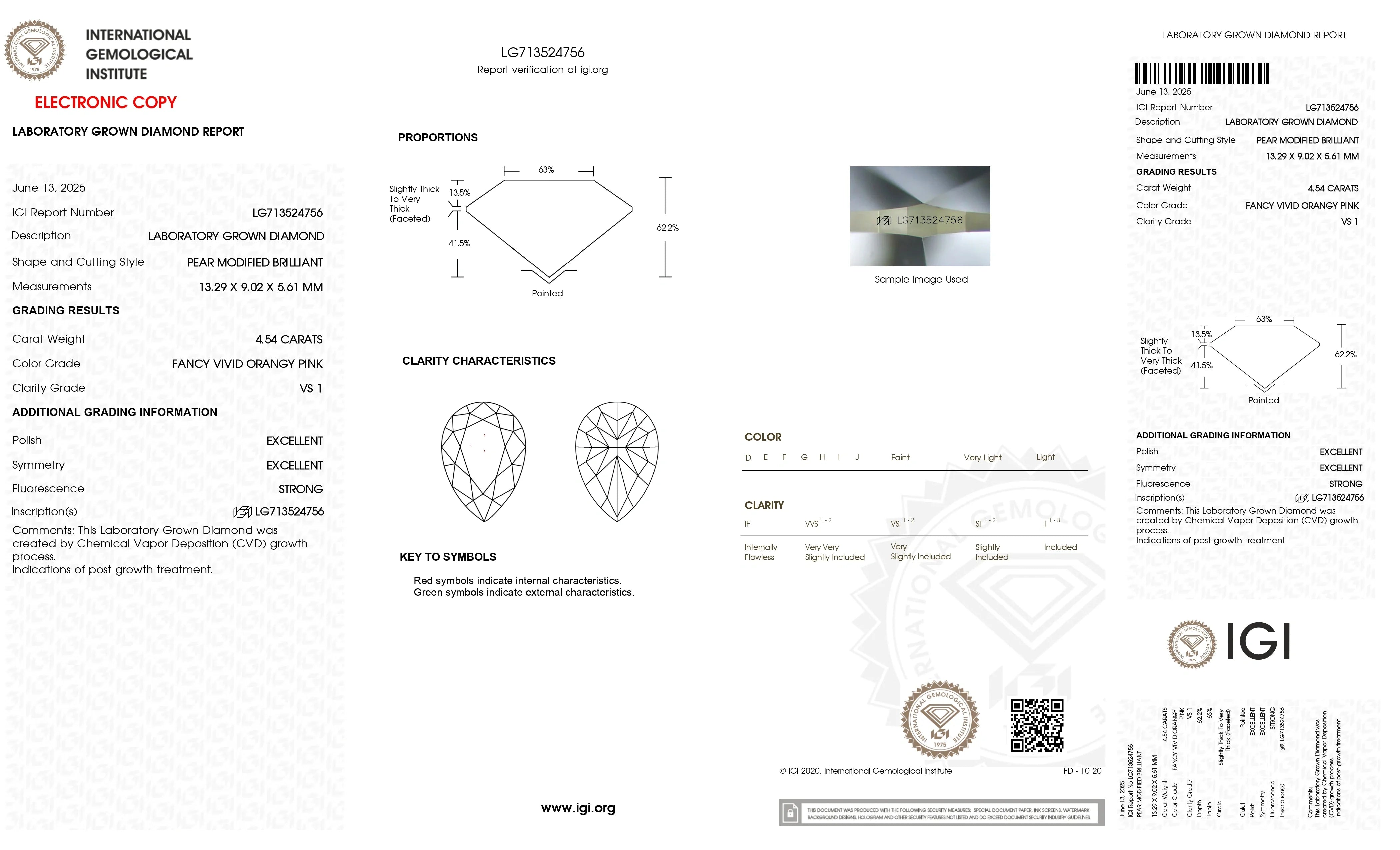 4.54ct Pear Fancy Vivid Orangy Pink Lab Diamond Pear Trilogy | Center Stone Certificate