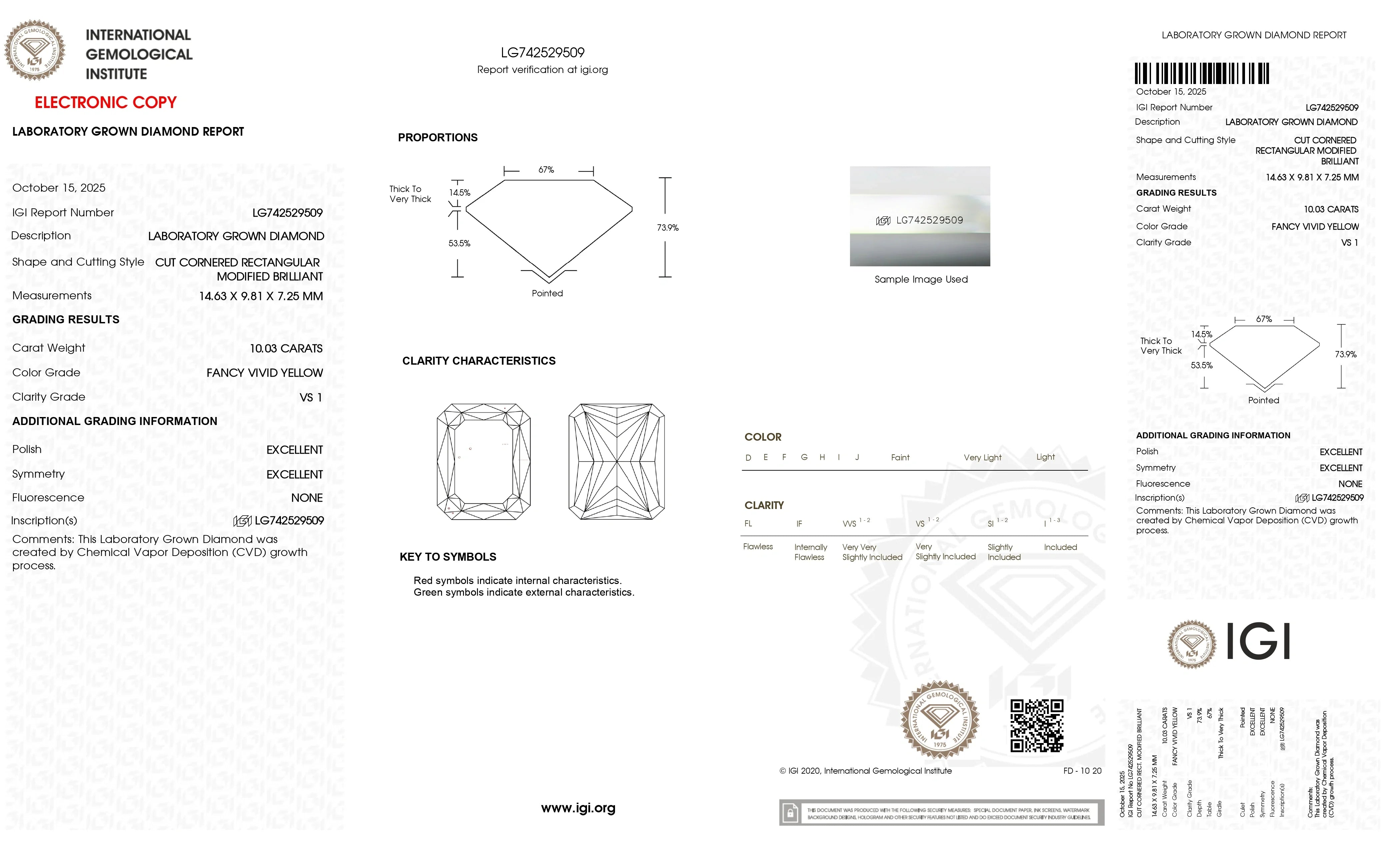 10.03ct Fancy Vivid Yellow VS1 Radiant Lab Diamond, IGI Certificate