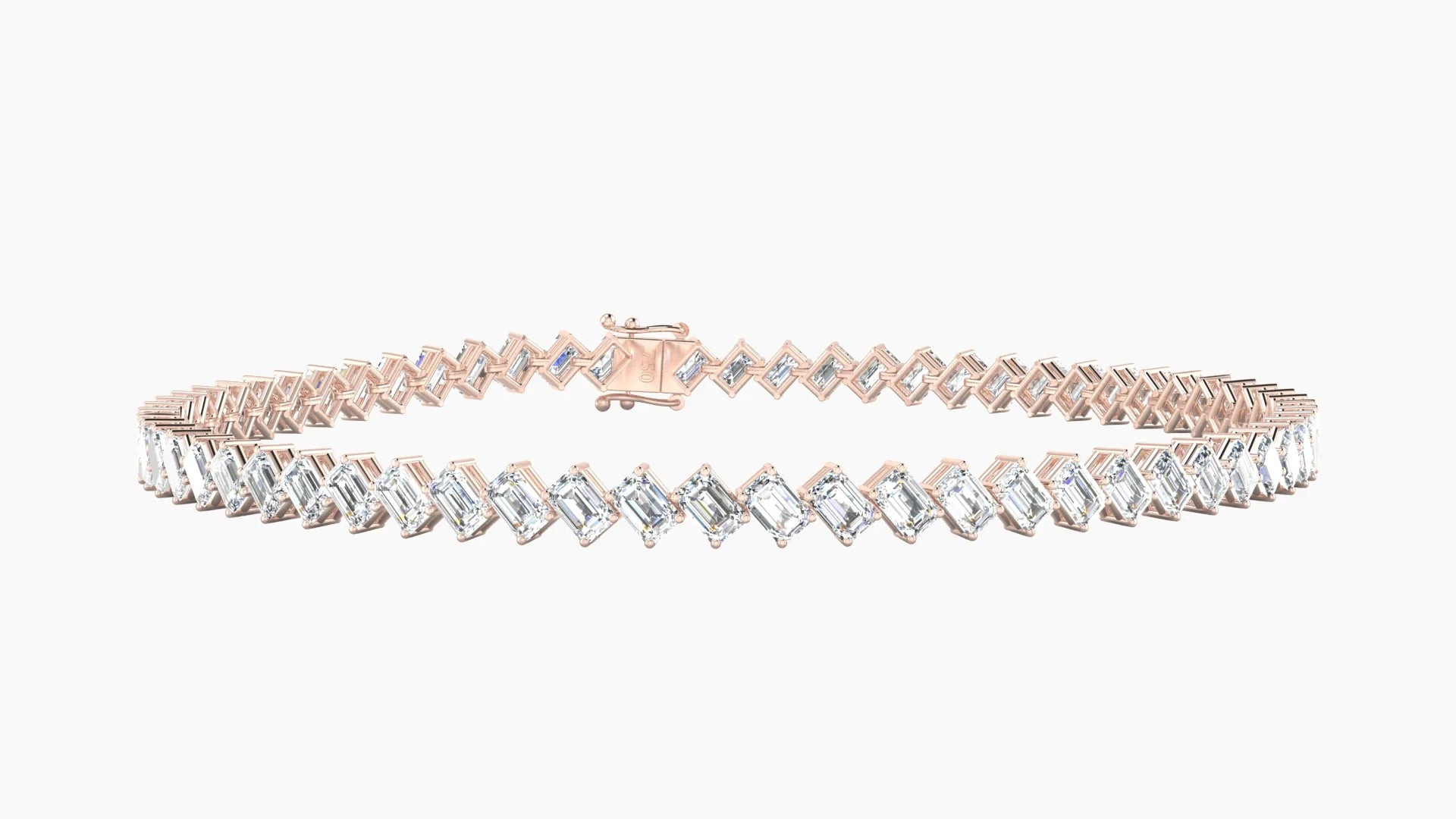Angled Prong Setting | 18k Rose Gold 3 x 2 mm White Lab Diamond Emerald Tennis Bracelet