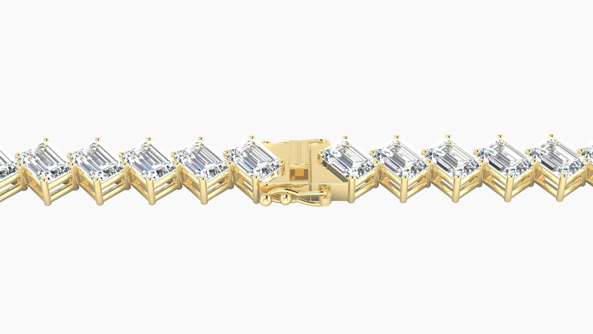Angled Prong Setting | 18k Yellow Gold 3 x 2 mm White Lab Diamond Emerald Tennis Bracelet
