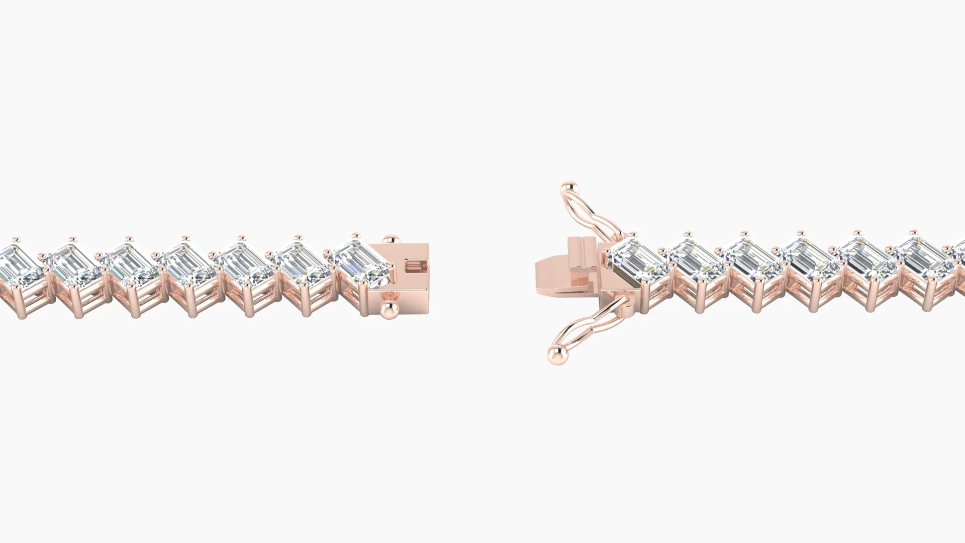 Angled Prong Setting | 18k Rose Gold 3 x 2 mm White Lab Diamond Emerald Tennis Bracelet