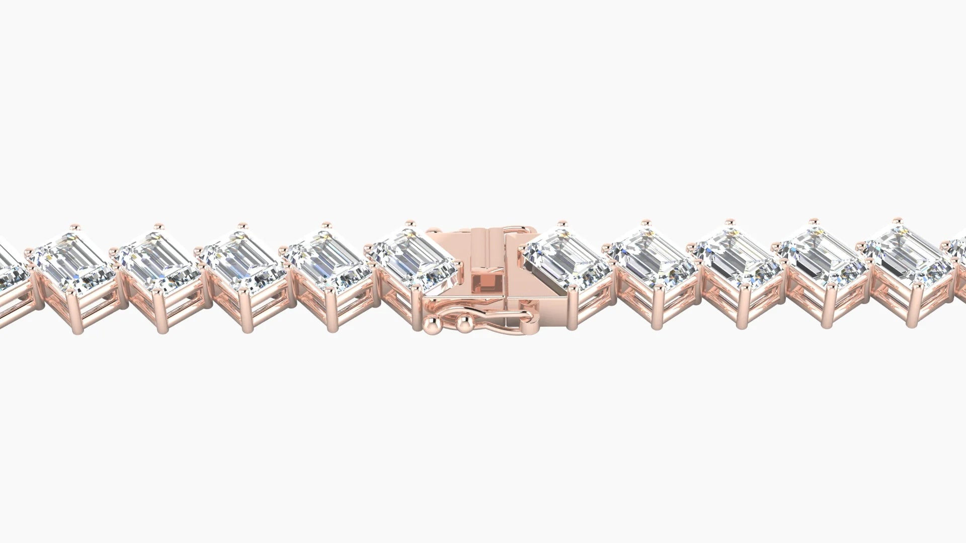 Angled Prong Setting | 18k Rose Gold 4.1 x 2.9 mm White Lab Diamond Emerald Tennis Bracelet