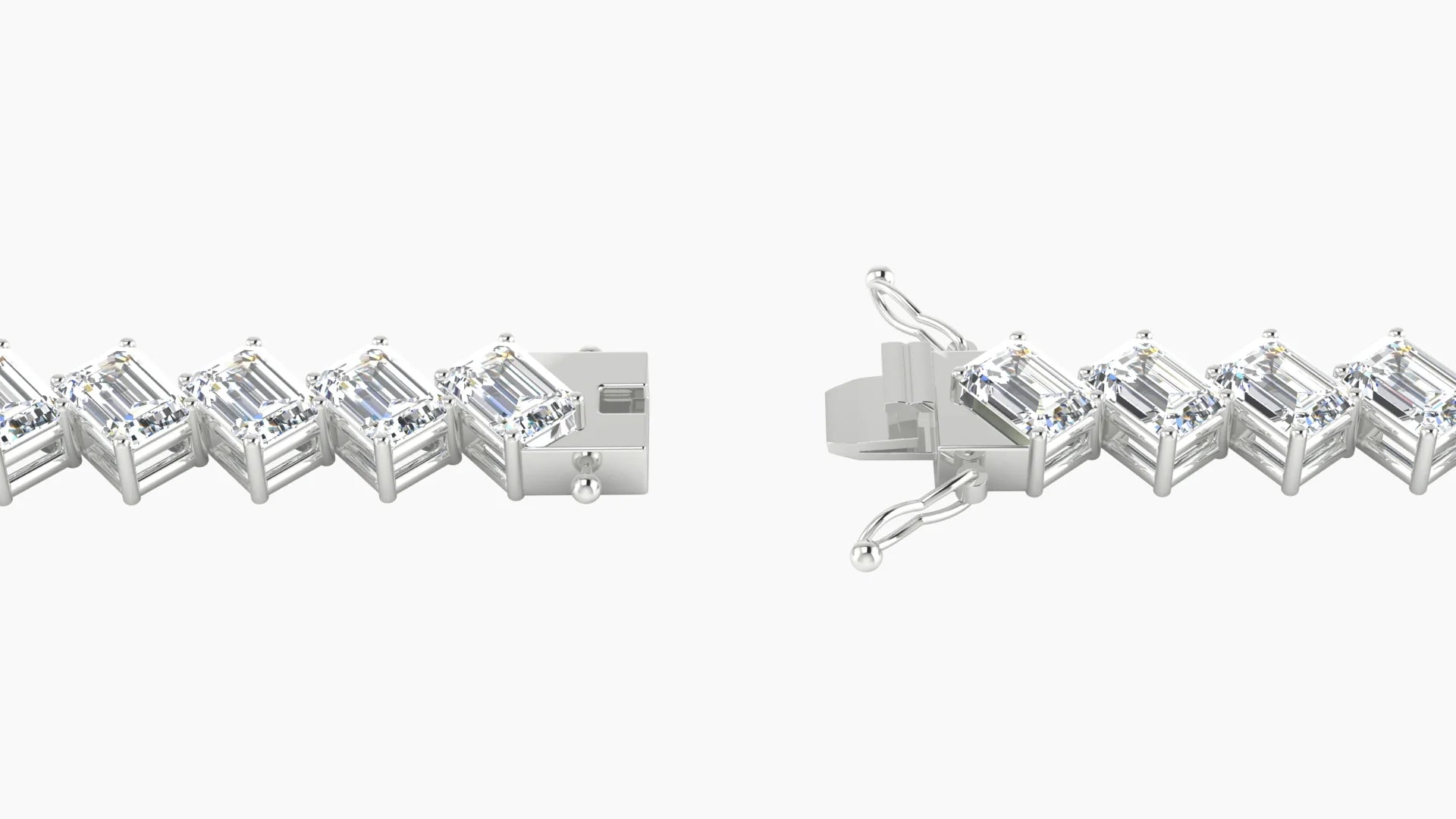 Angled Prong Setting | 18k White Gold 4.1 x 2.9 mm White Lab Diamond Emerald Tennis Bracelet