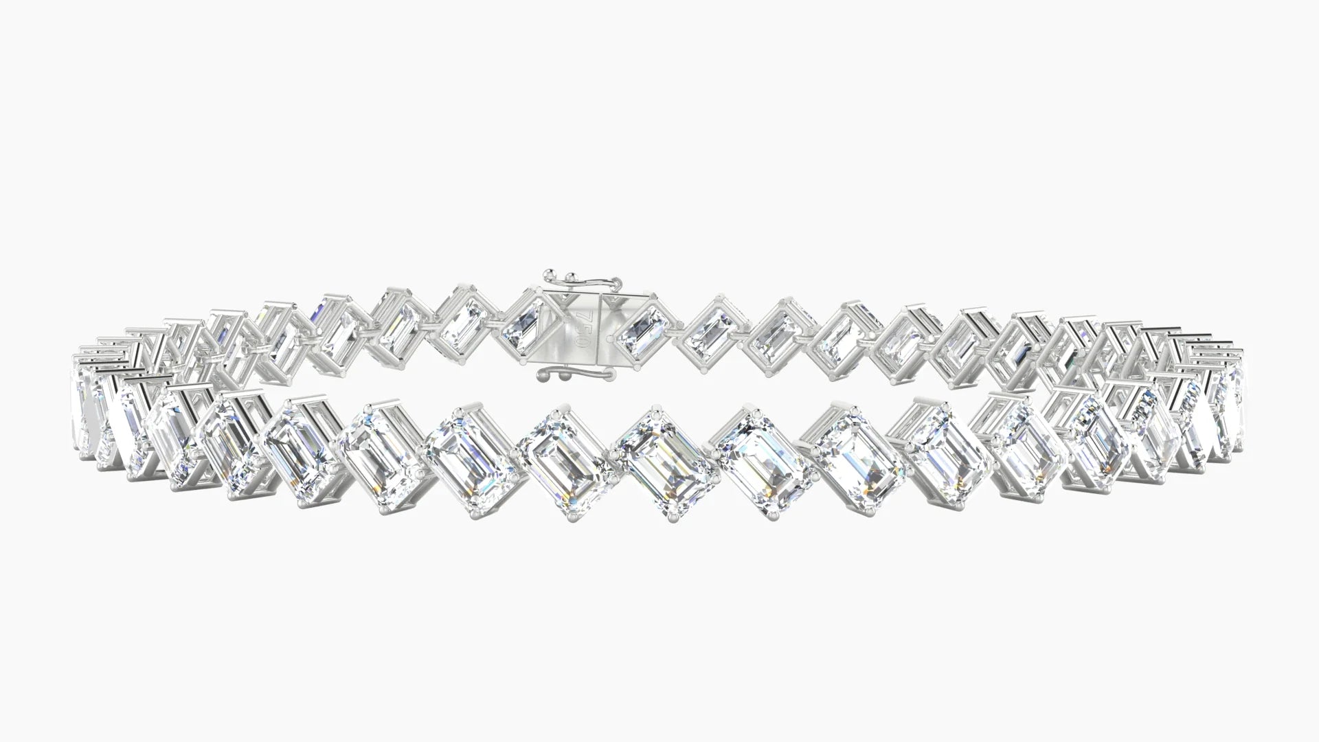 Angled Prong Setting | 18k White Gold 4.6 x 3.2 mm White Lab Diamond Emerald Tennis Bracelet