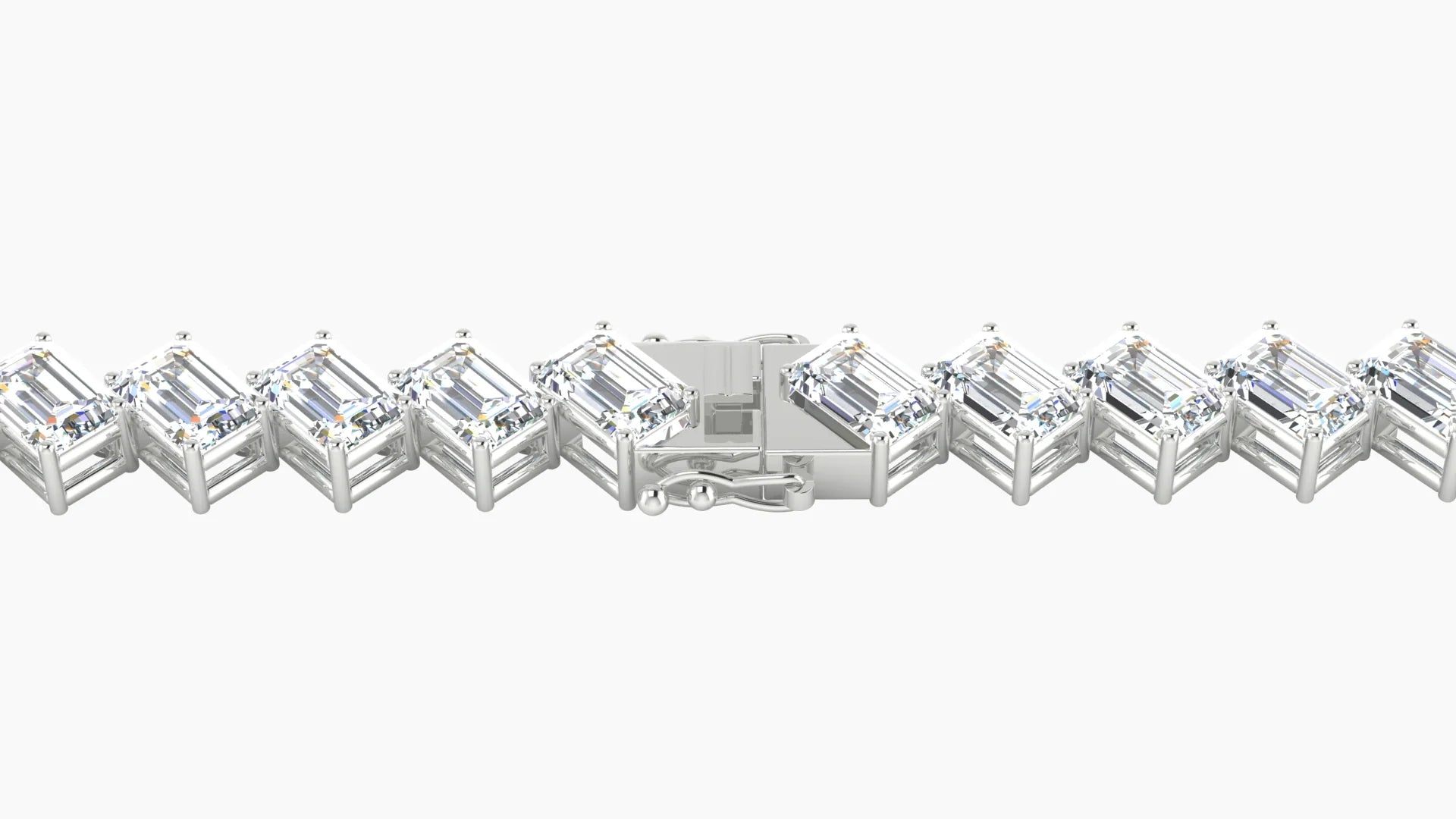 Angled Prong Setting | 18k White Gold 4.6 x 3.2 mm White Lab Diamond Emerald Tennis Bracelet
