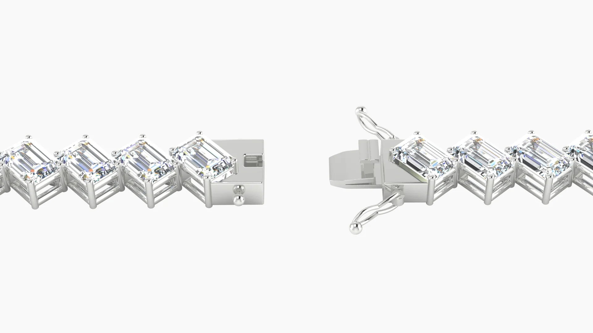 Angled Prong Setting | 18k White Gold 4.6 x 3.2 mm White Lab Diamond Emerald Tennis Bracelet