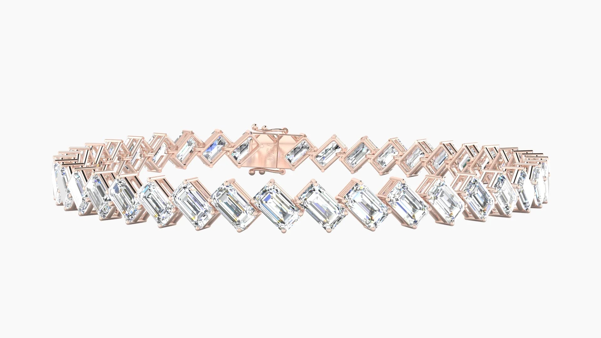 Angled Prong Setting | 18k Rose Gold 5 x 3 mm White Lab Diamond Emerald Tennis Bracelet