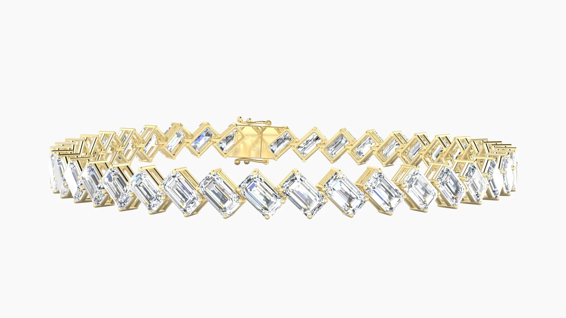 Angled Prong Setting | 18k Yellow Gold 5 x 3 mm White Lab Diamond Emerald Tennis Bracelet