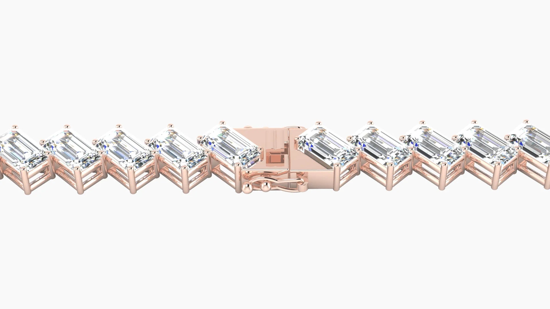 Angled Prong Setting | 18k Rose Gold 5 x 3 mm White Lab Diamond Emerald Tennis Bracelet