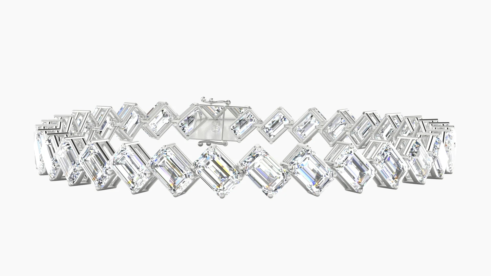 Angled Prong Setting | 18k White Gold 6 x 4 mm White Lab Diamond Emerald Tennis Bracelet