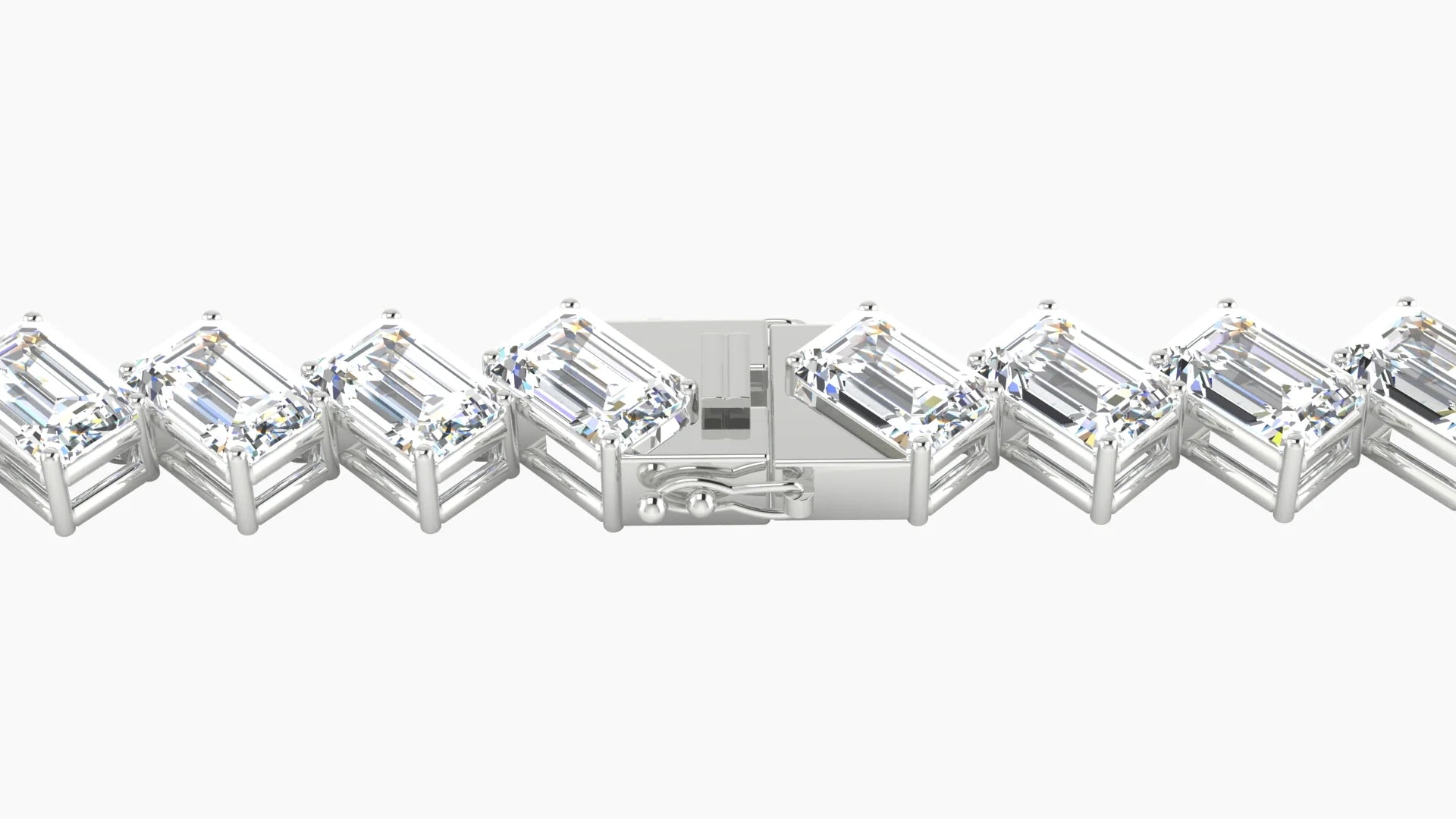 Angled Prong Setting | 18k White Gold 6 x 4 mm White Lab Diamond Emerald Tennis Bracelet