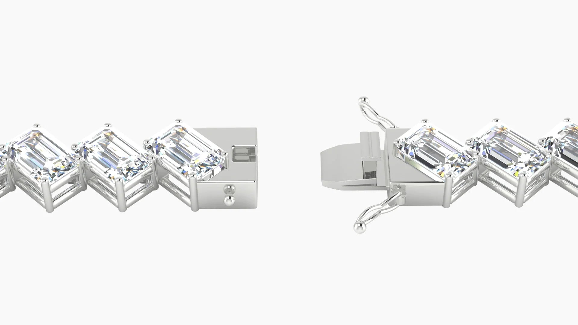 Angled Prong Setting | 18k White Gold 6 x 4 mm White Lab Diamond Emerald Tennis Bracelet