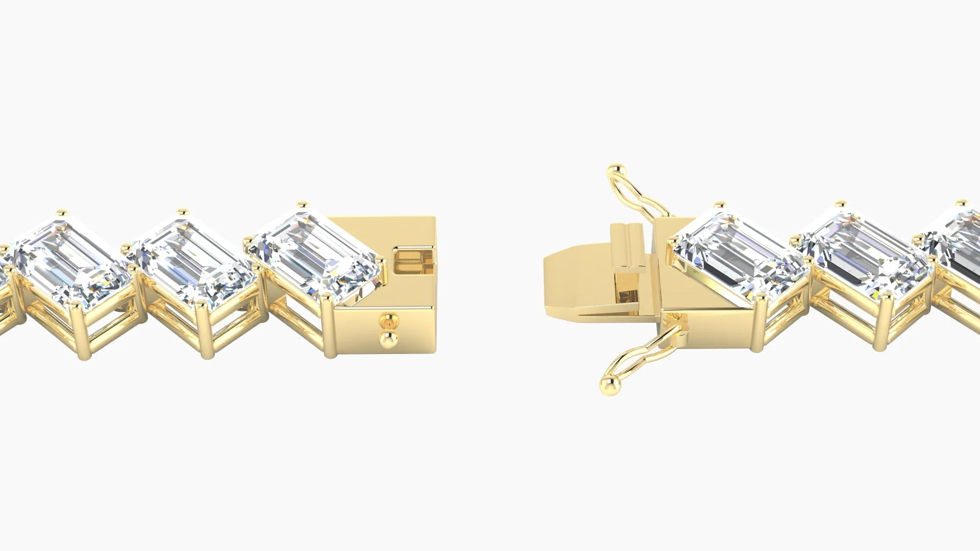 Angled Prong Setting | 18k Yellow Gold 6 x 4 mm White Lab Diamond Emerald Tennis Bracelet