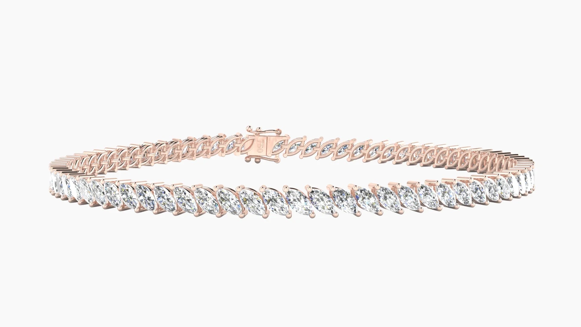 Angled Prong Setting | 18k Rose Gold 4 x 2 mm White Lab Diamond Marquise Tennis Bracelet