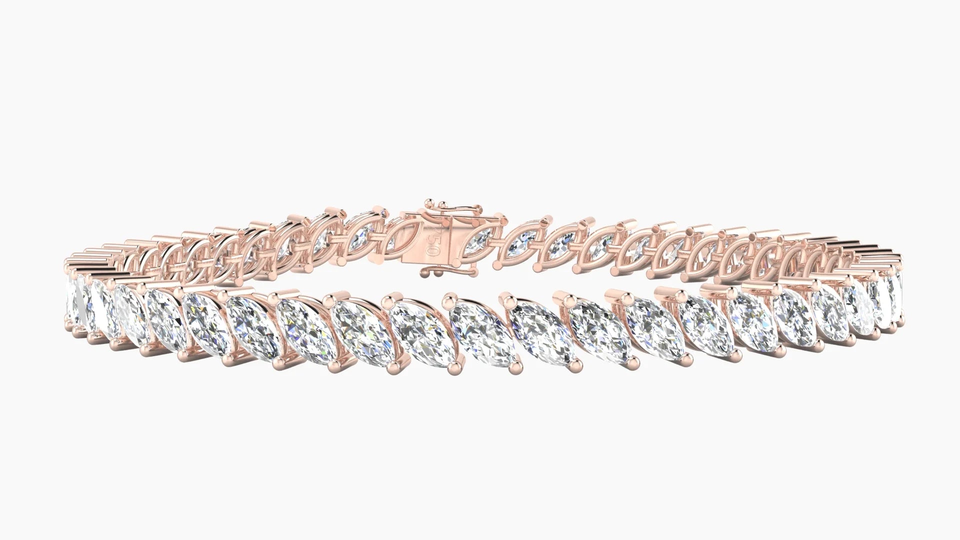 Angled Prong Setting | 18k Rose Gold 6 x 3 mm White Lab Diamond Marquise Tennis Bracelet