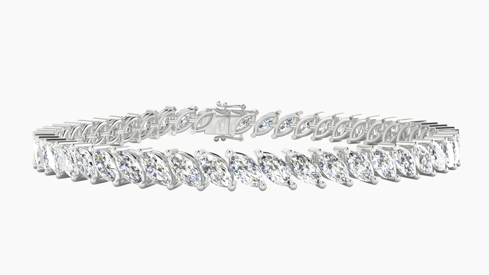 Angled Prong Setting | 18k White Gold 6 x 3 mm White Lab Diamond Marquise Tennis Bracelet