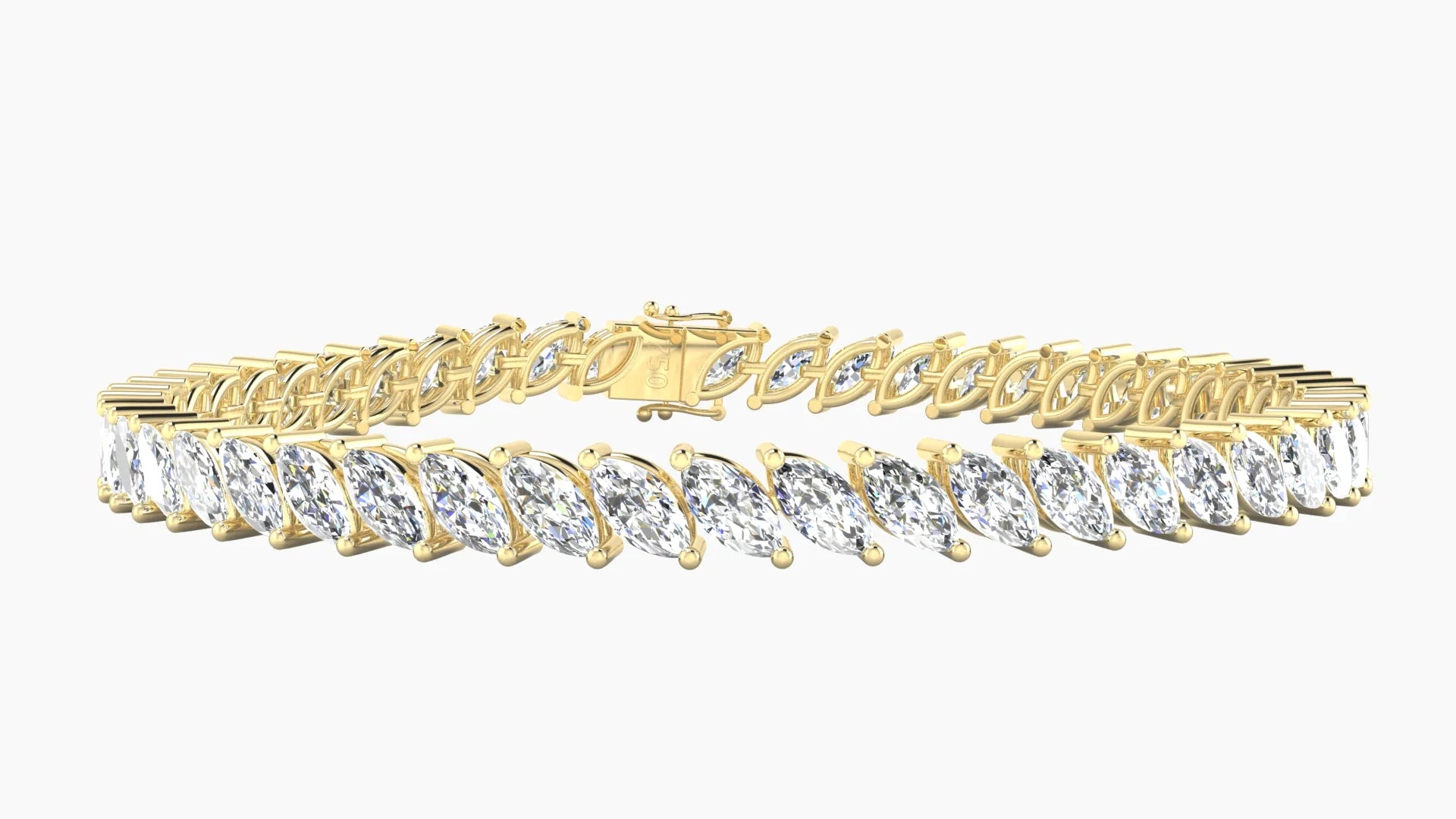 Angled Prong Setting | 18k Yellow Gold 6 x 3 mm White Lab Diamond Marquise Tennis Bracelet