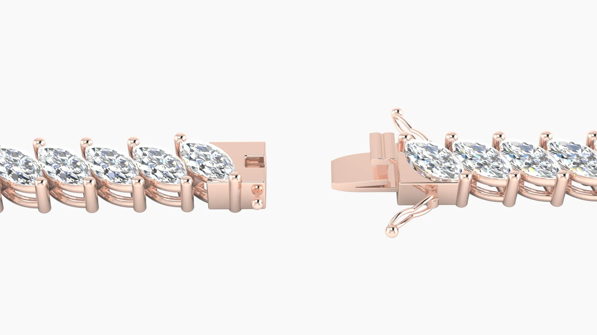 Angled Prong Setting | 18k Rose Gold 6 x 3 mm White Lab Diamond Marquise Tennis Bracelet