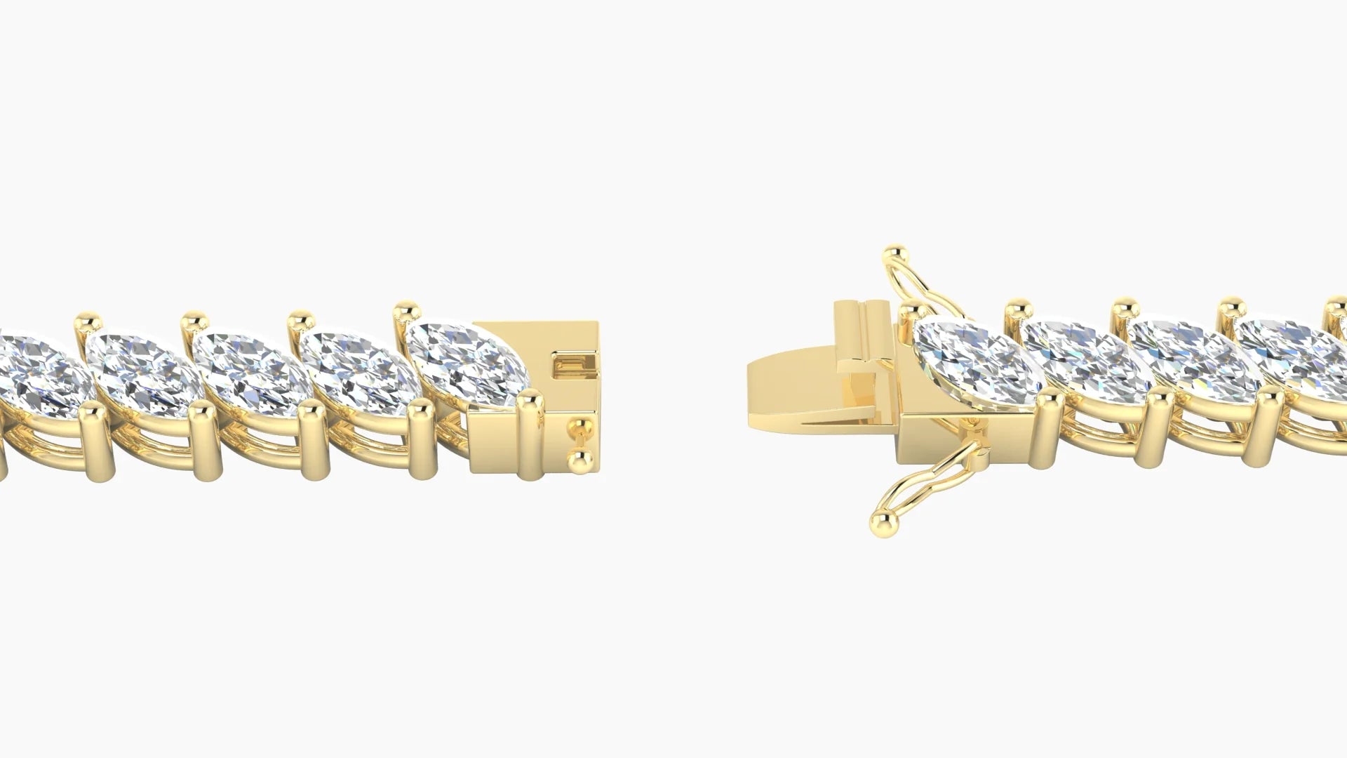 Angled Prong Setting | 18k Yellow Gold 6 x 3 mm White Lab Diamond Marquise Tennis Bracelet