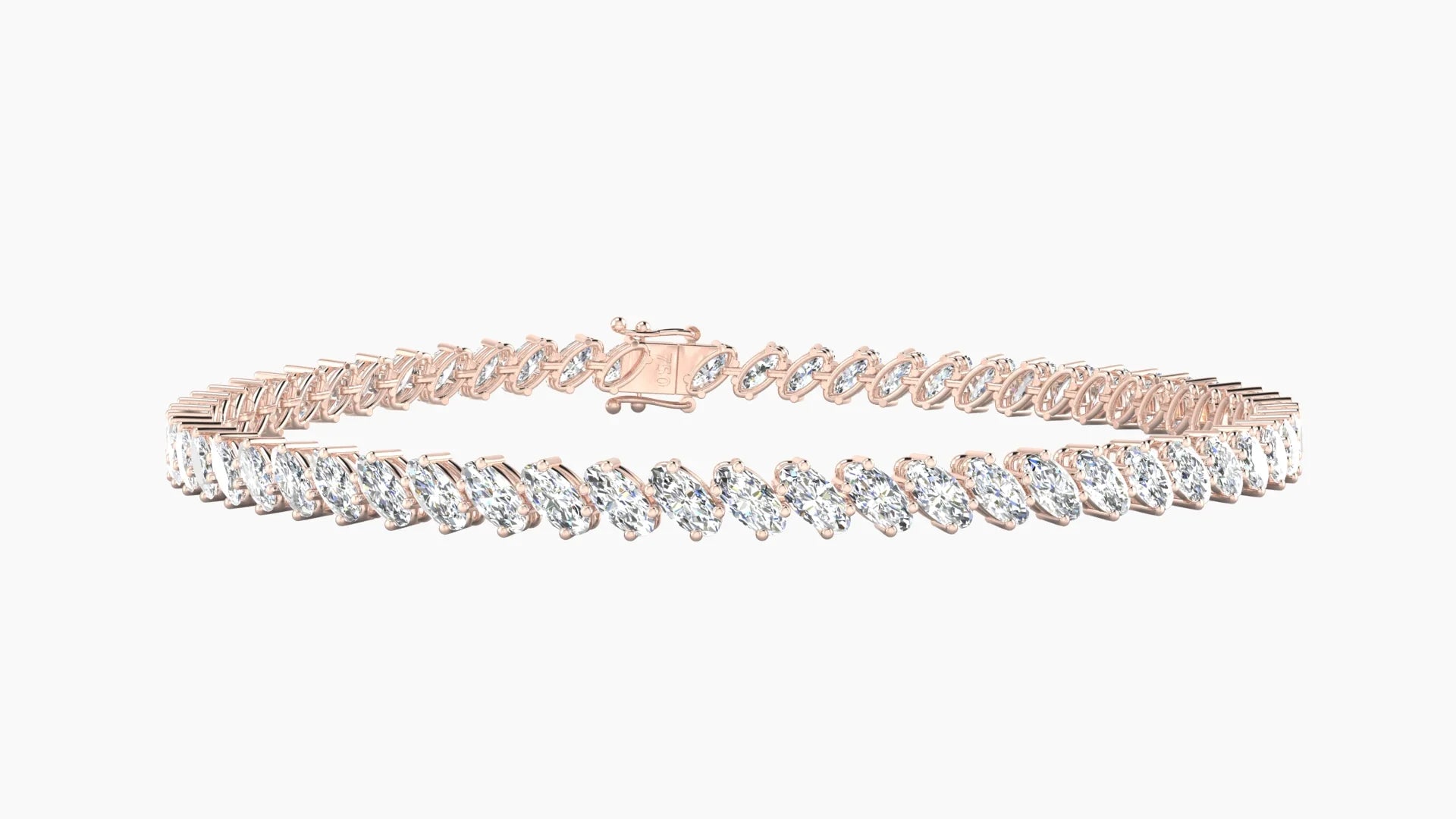 Angled Prong Setting | 18k Rose Gold 4 x 2 mm White Lab Diamond Oval Tennis Bracelet