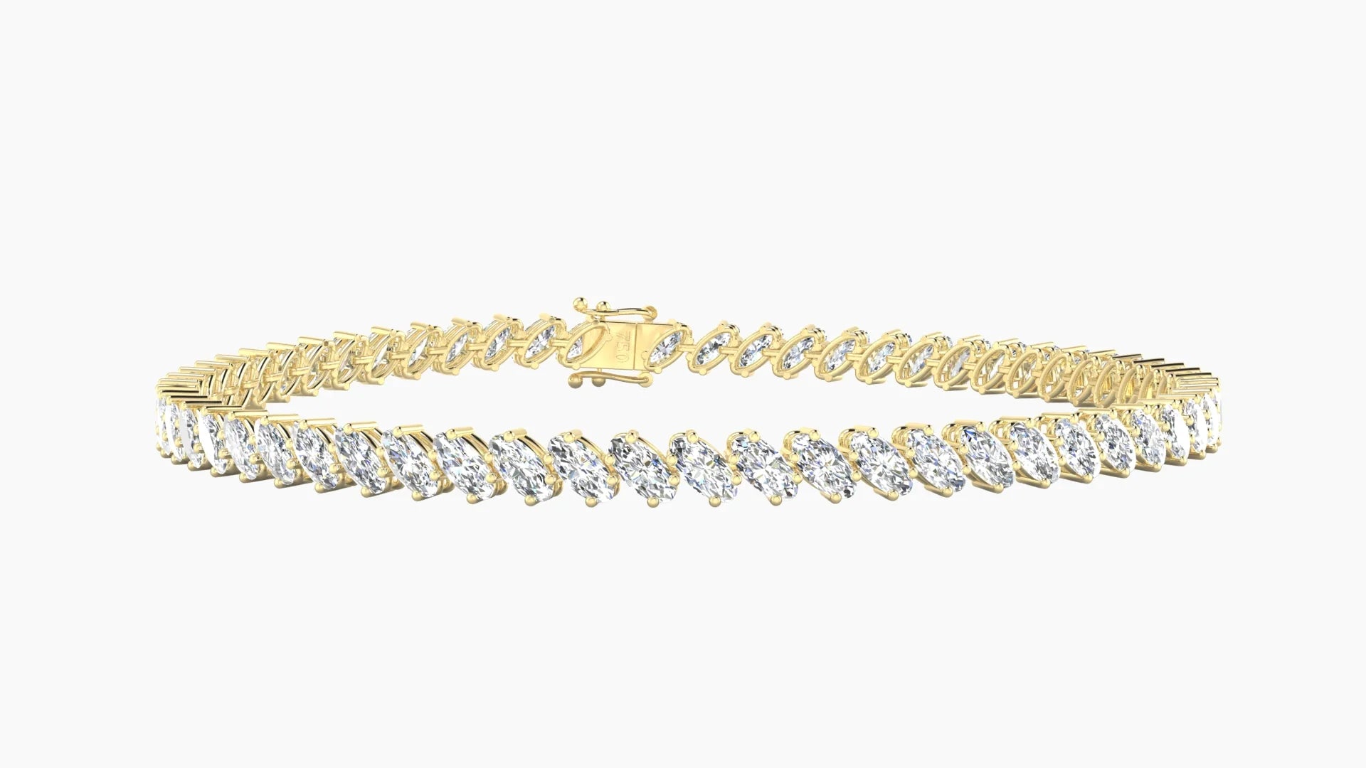 Angled Prong Setting | 18k Yellow Gold 4 x 2 mm White Lab Diamond Oval Tennis Bracelet