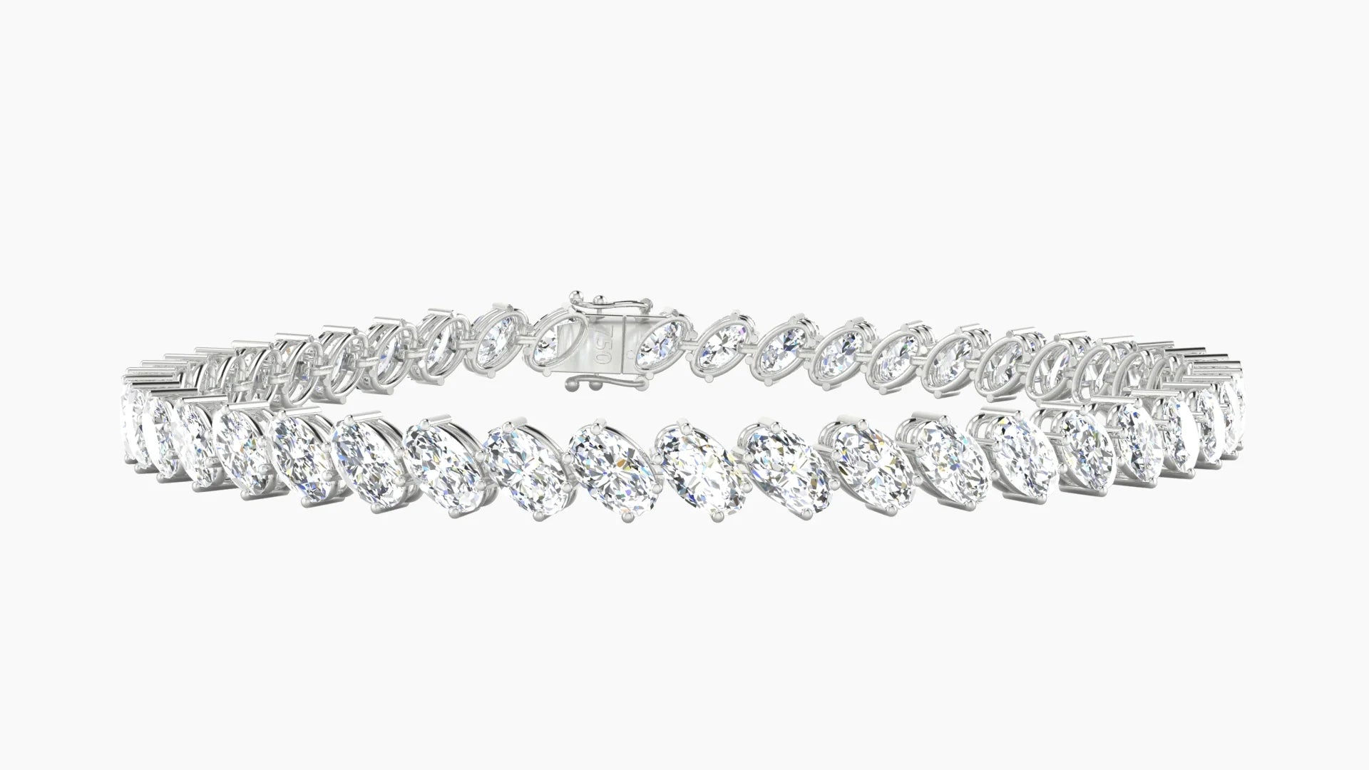 Angled Prong Setting | 18k White Gold 5 x 3 mm White Lab Diamond Oval Tennis Bracelet