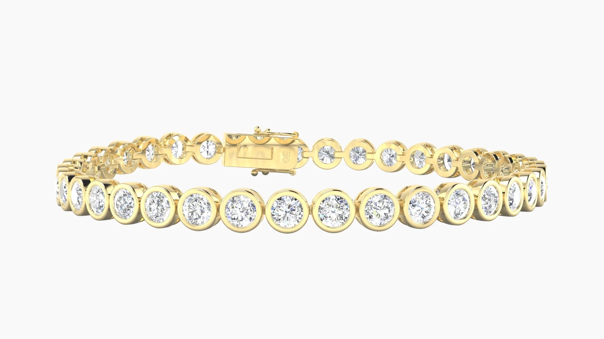 Bezel Setting | 18k Yellow Gold 3.4 mm White Lab Diamond Round Tennis Bracelet