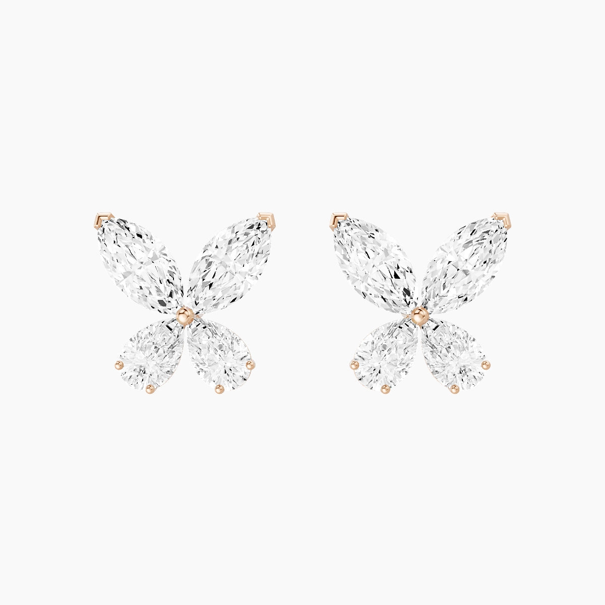 18k Rose Gold Marquise White Lab Diamond Pear Butterfly Stud Earrings | 4.6 ct total