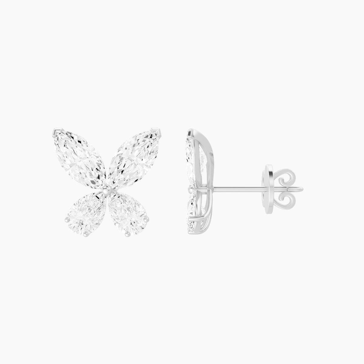 18k White Gold Marquise White Lab Diamond Pear Butterfly Stud Earrings | 4.6 ct total