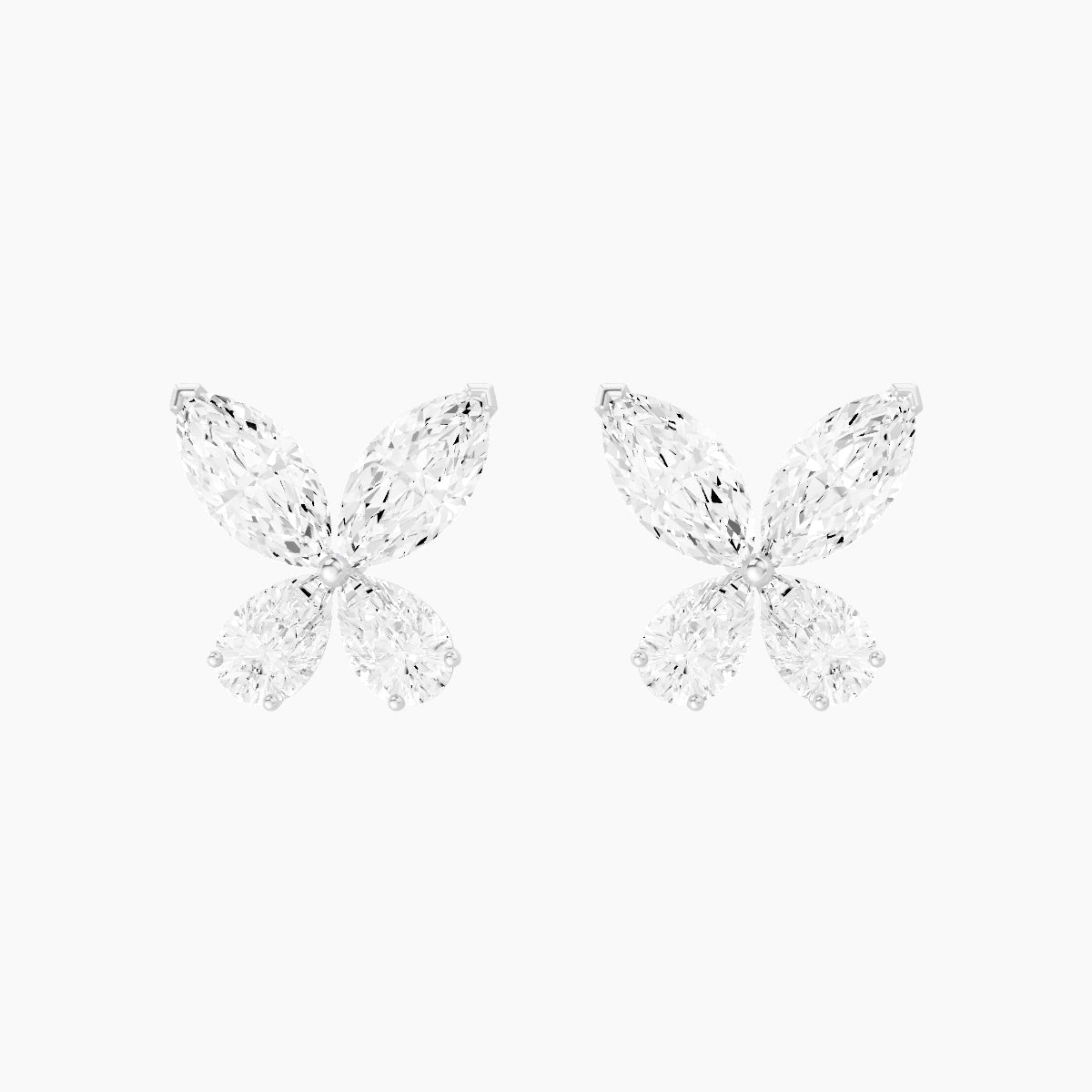 18k White Gold Marquise White Lab Diamond Pear Butterfly Stud Earrings | 4.6 ct total