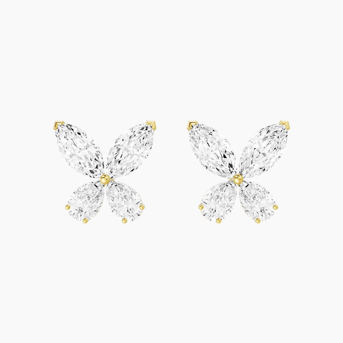 18k Yellow Gold Marquise White Lab Diamond Pear Butterfly Stud Earrings | 4.6 ct total