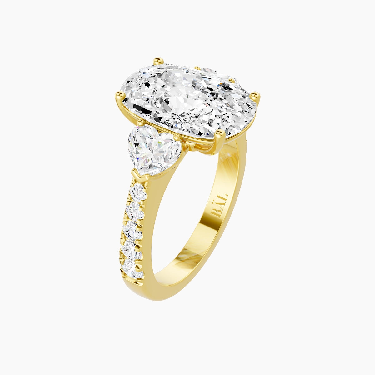 Classic Heart Trilogy with Reverse Shank | 18k Yellow Gold 5 ct Cushion White Lab Diamond Ring