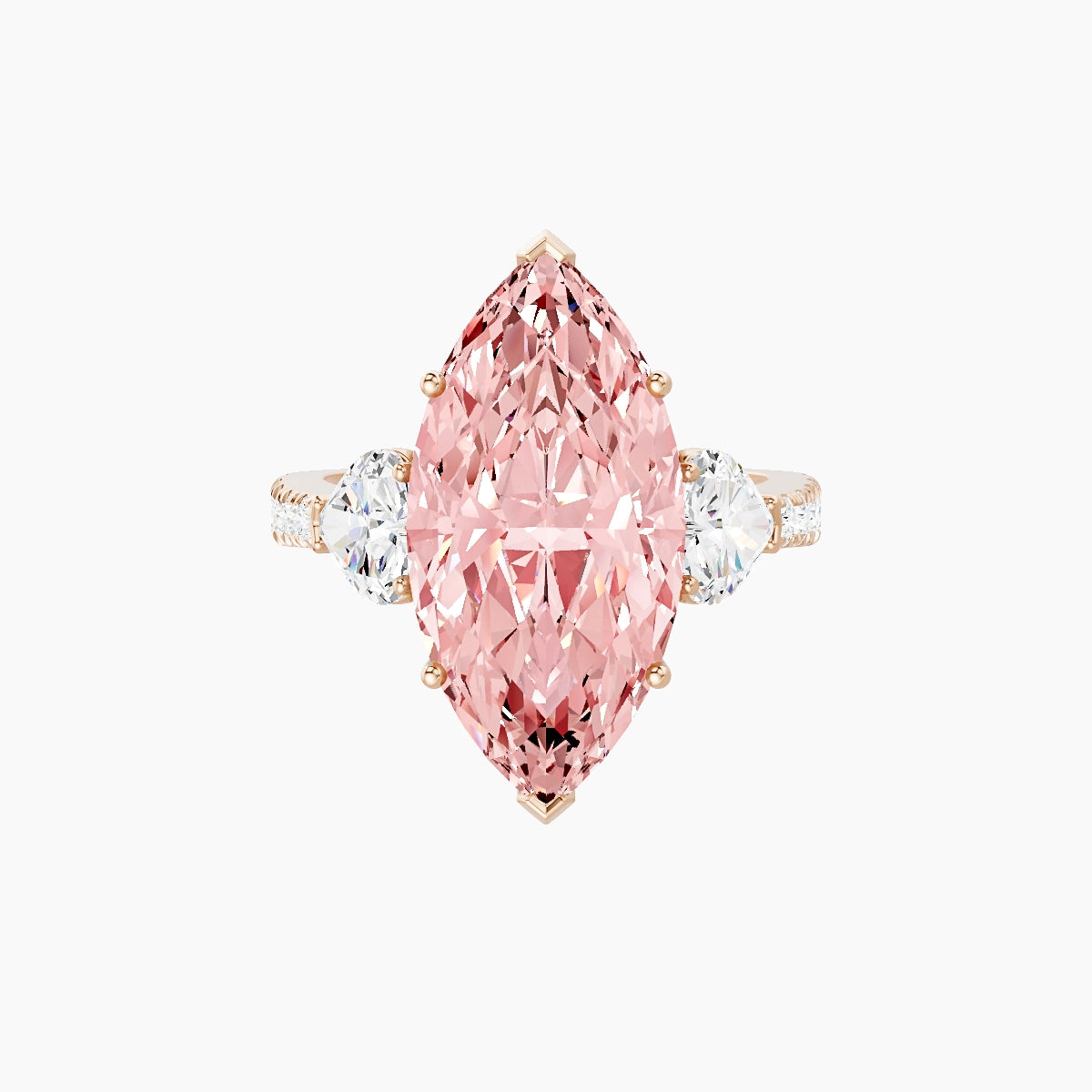 Classic Heart Trilogy with Reverse Shank | 18k Rose Gold 5 ct Marquise Pink Lab Diamond Ring