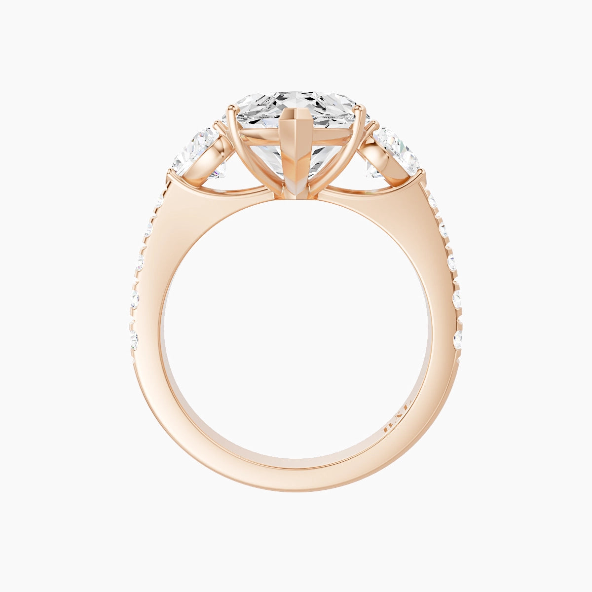 Classic Heart Trilogy with Reverse Shank | 18k Rose Gold 5 ct Marquise White Lab Diamond Ring
