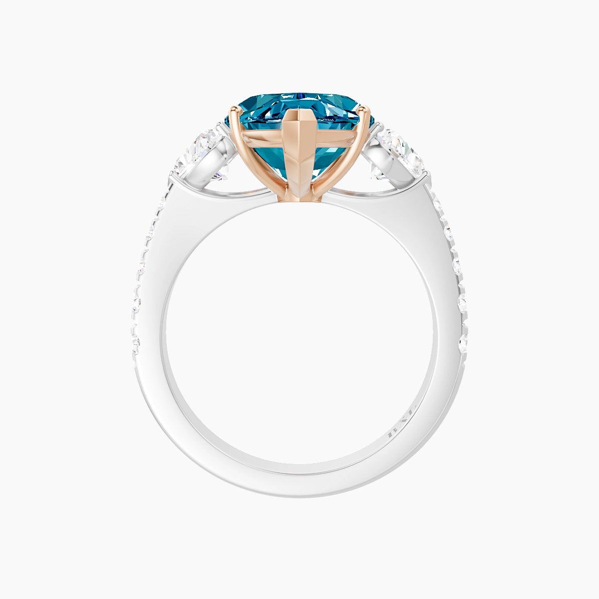 Classic Heart Trilogy with Reverse Shank | 18k White & Rose Gold 5 ct Marquise Blue Lab Diamond Ring