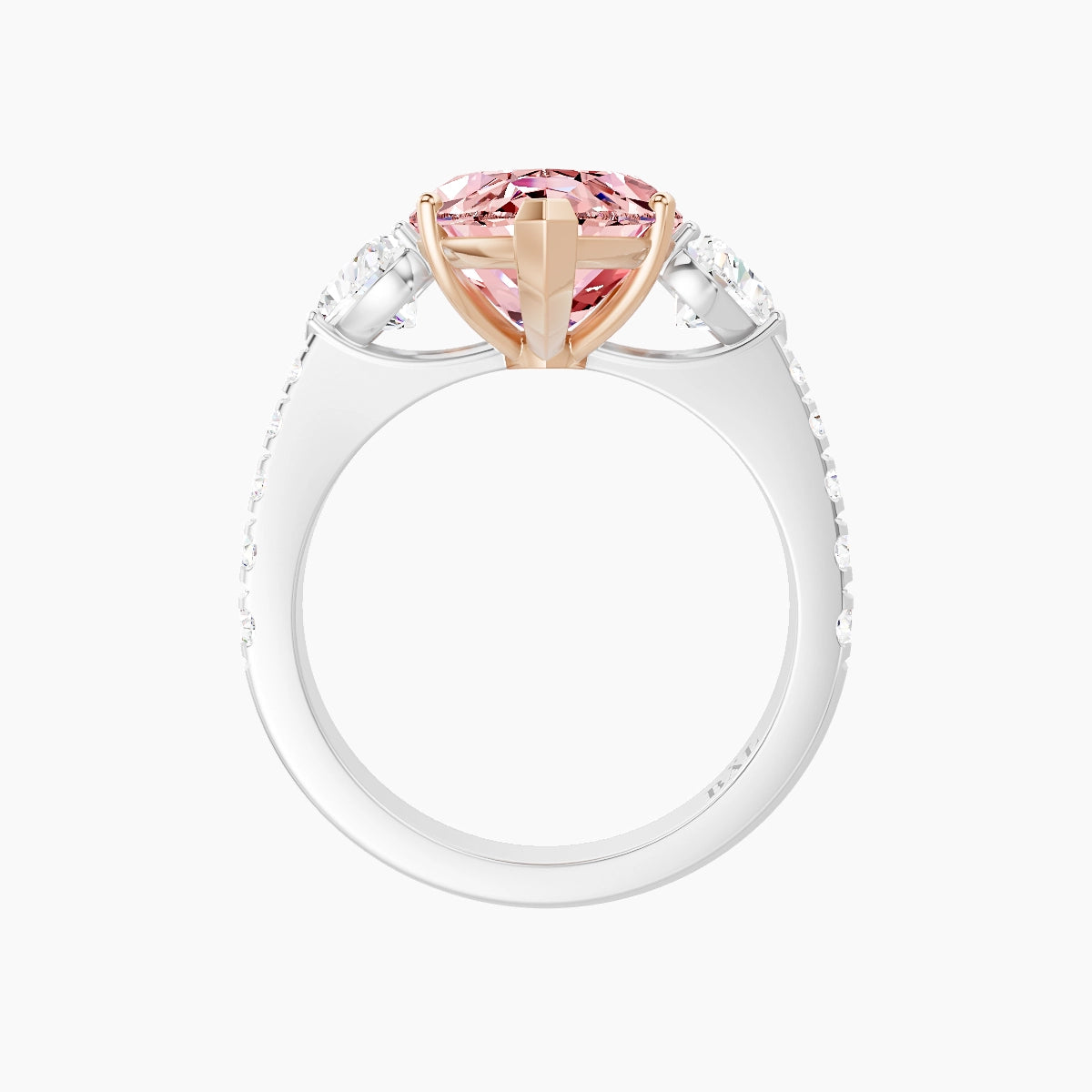 Classic Heart Trilogy with Reverse Shank | 18k White & Rose Gold 5 ct Marquise Pink Lab Diamond Ring