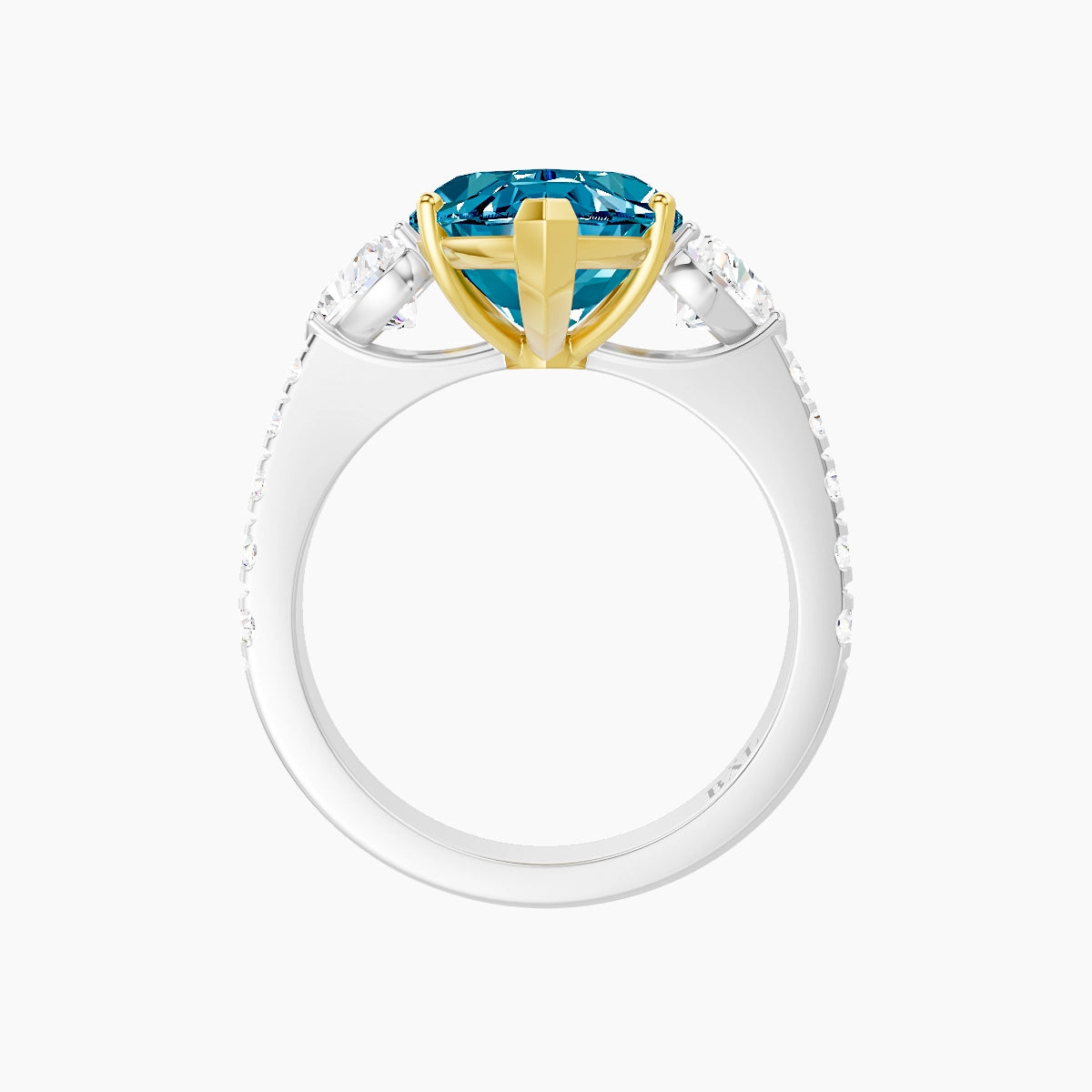 Classic Heart Trilogy with Reverse Shank | 18k White & Yellow Gold 5 ct Marquise Blue Lab Diamond Ring
