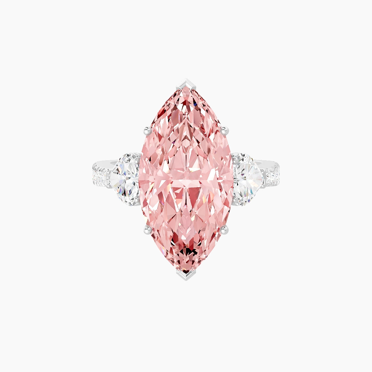 Classic Heart Trilogy with Reverse Shank | 18k White Gold 5 ct Marquise Pink Lab Diamond Ring
