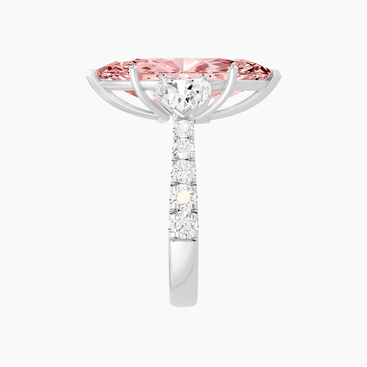 Classic Heart Trilogy with Reverse Shank | 18k White Gold 5 ct Marquise Pink Lab Diamond Ring