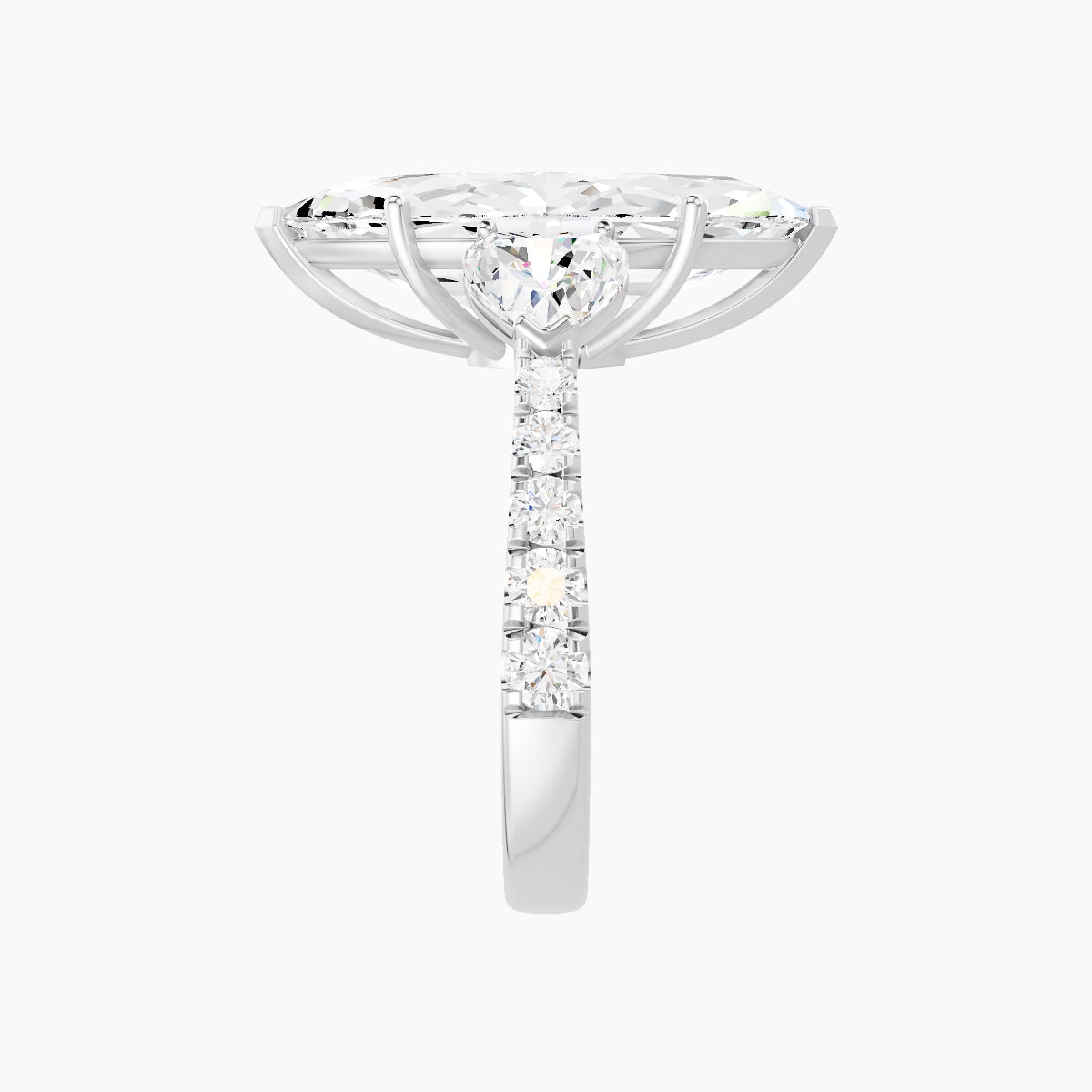 Classic Heart Trilogy with Reverse Shank | 18k White Gold 5 ct Marquise White Lab Diamond Ring