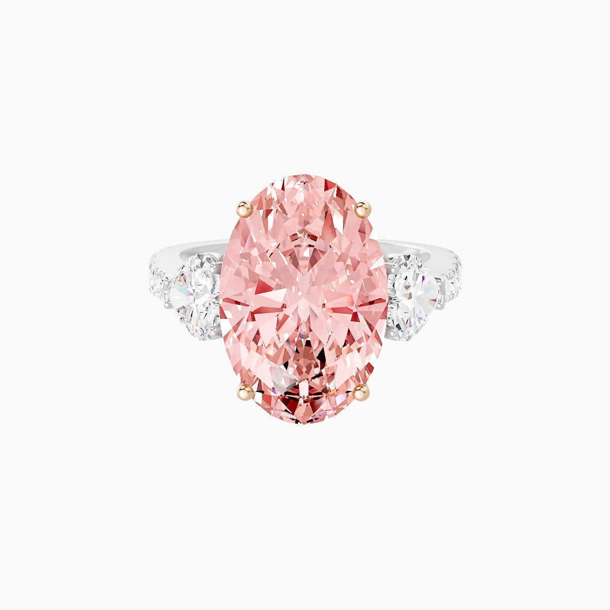 Classic Heart Trilogy with Reverse Shank | 18k White & Rose Gold 5 ct Oval Pink Lab Diamond Ring