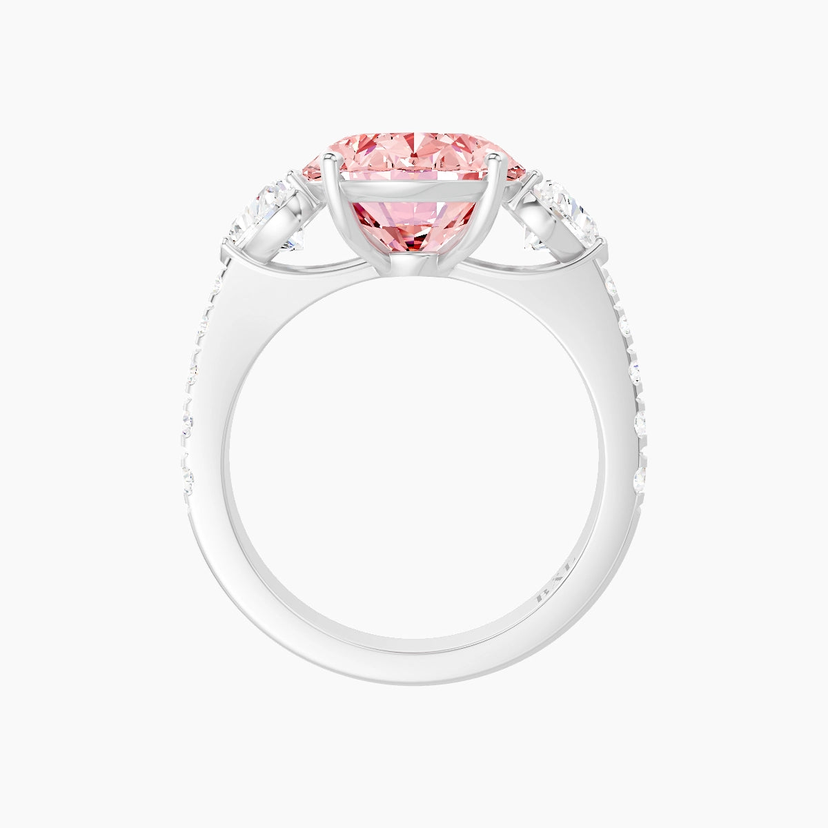 Classic Heart Trilogy with Reverse Shank | 18k White Gold 5 ct Oval Pink Lab Diamond Ring