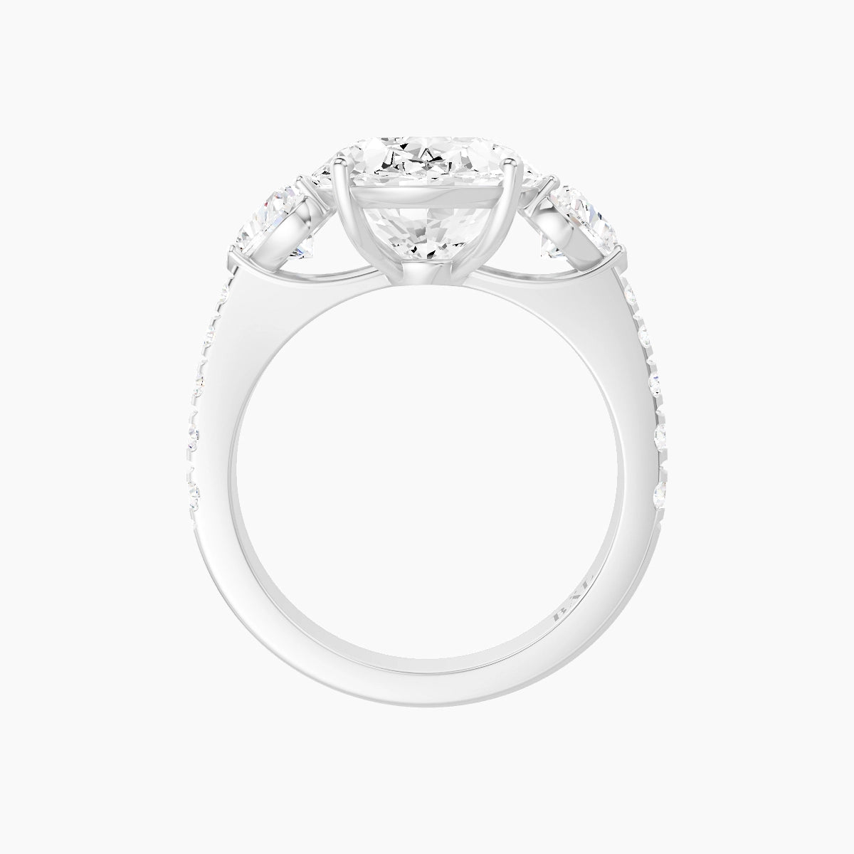 Classic Heart Trilogy with Reverse Shank | 18k White Gold 5 ct Oval White Lab Diamond Ring