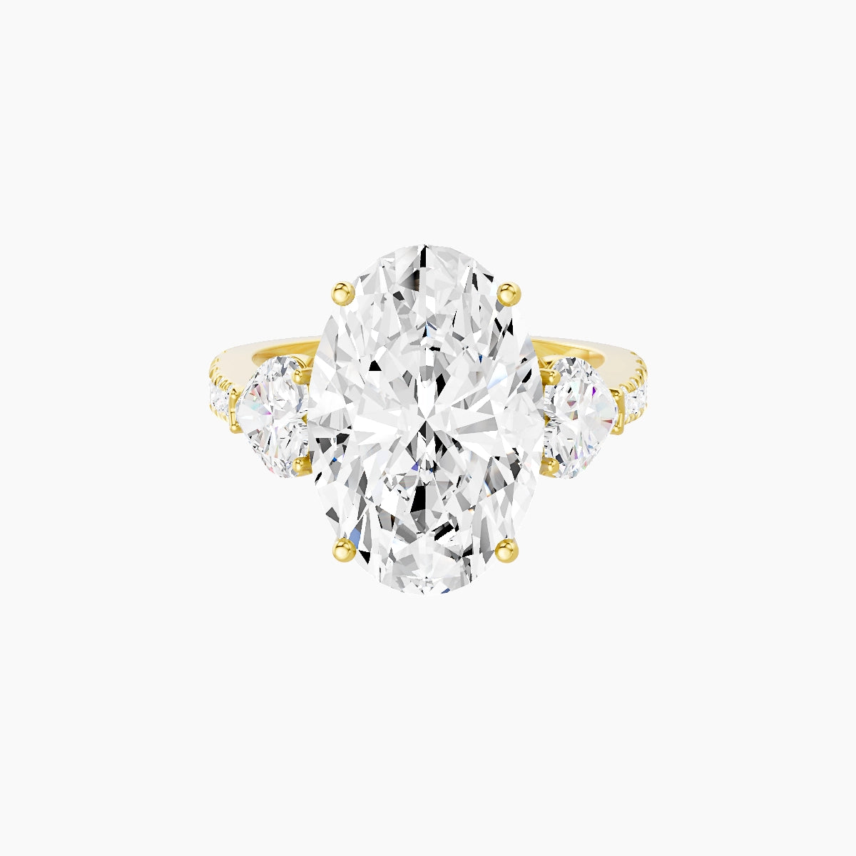Classic Heart Trilogy with Reverse Shank | 18k Yellow Gold 5 ct Oval White Lab Diamond Ring