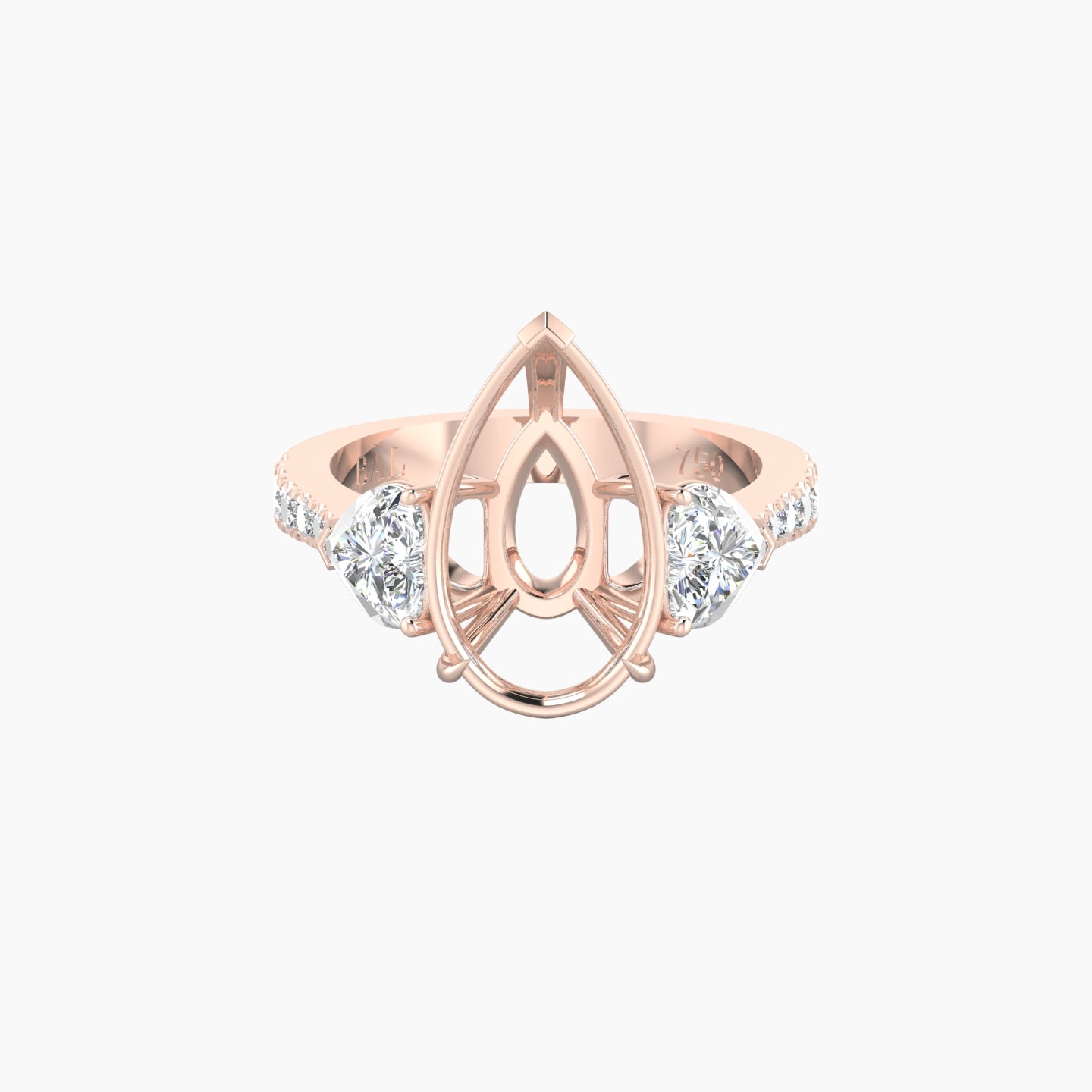 Pear Ring Setting | 18k Rose Gold 5-7.99ct Classic Heart Trilogy with Reverse Shank View 1