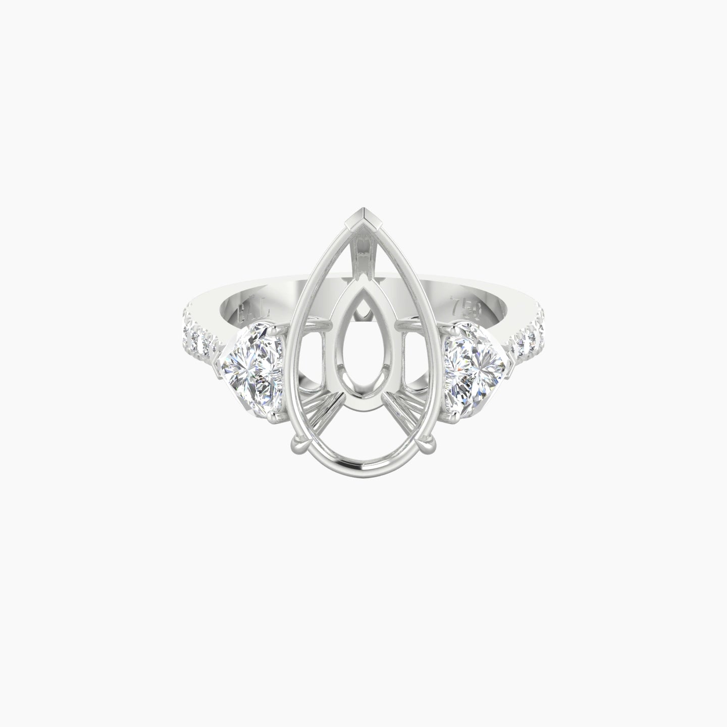 Pear Ring Setting | 18k White Gold 5-7.99ct Classic Heart Trilogy with Reverse Shank View 1