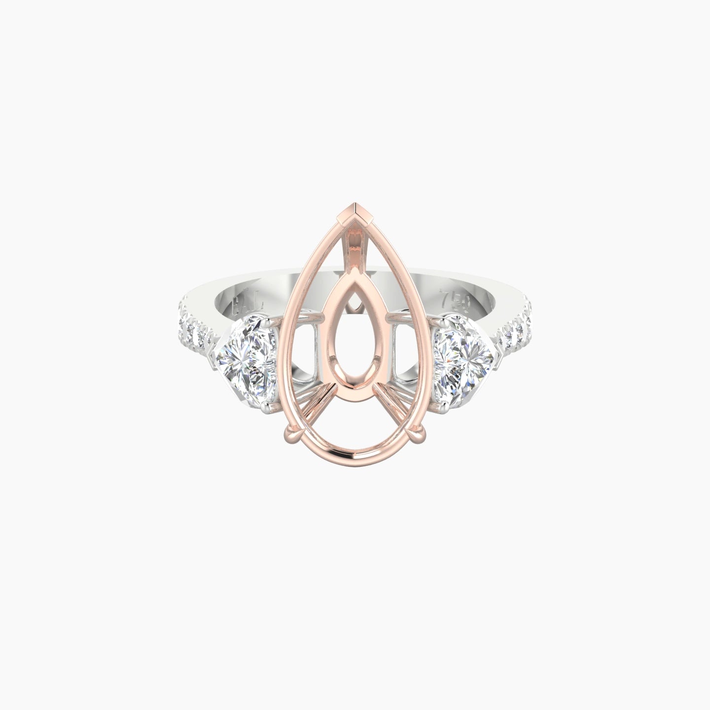 Pear Ring Setting | 18k White & Rose Gold 5-7.99ct Classic Heart Trilogy with Reverse Shank View 1